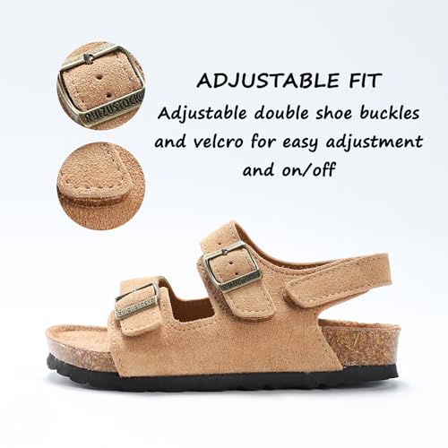 Image of Toddler Sandals Boys Girls Cork Footbed Sandals Kids Adjustable Back Strap Slippers Double Buckle Slide Beach Shoes for Indoor Outdoor
