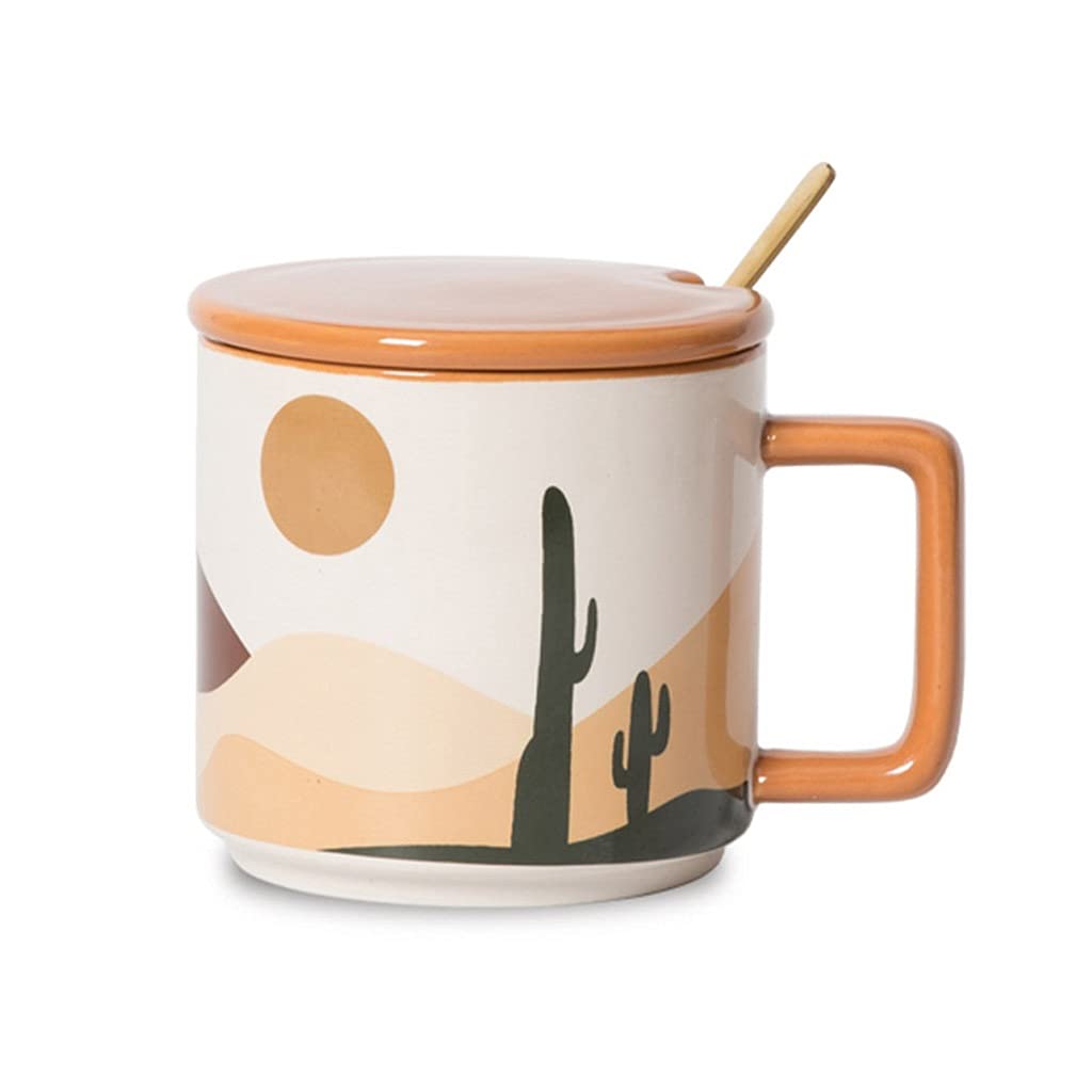 tazas de café personal, Tazas de café grandes, taza de porcelana con tapa, color Morandi a juego, taza de té grande for la oficina y el hogar, 15 onzas, apta for lavavajillas y microondas, regalo for
