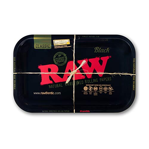 RAW Black Rolling Tray | Size - Small | Enhanced Finish Made with Polished Gold Toned Metal