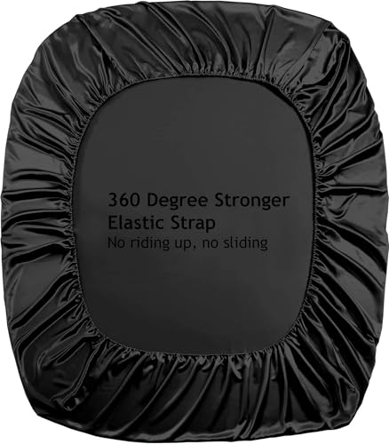 Image of Soft and Silk Satin Fitted Bedsheet for Single Size 36X75 +12 in - Elastic Fitted Sheet 400 TC Hotel Collection for Bedroom | Fitted Sheet with Pillow Cover - Black, Single Bed