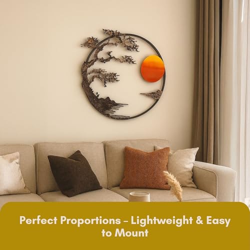 Image of RAZISH Sunset Serenity metal Wall Art | Abstract Sun Wall Decor | Modern Handcrafted Luxury Designer Sun Iron Wall Decor | Perfect for Living Room, Drawing Room, Hotel, Restaurant (Brown Leaves)