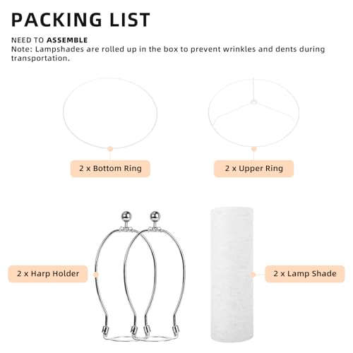 Lamp Shades Set of 2, Drum Modern Medium Lampshades 11.8\" Top x 11.8\" Bottom x 10.2\" High(Spider), for Table & Bedside Lamp, Natural Linen - Lampshades Replacement (White, 2 Pack) - Thumbnail 7