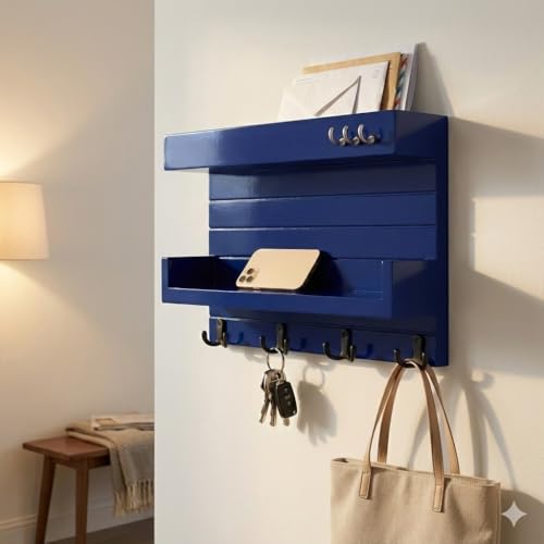 Image of Wooden Key Holder for Wall, Blue