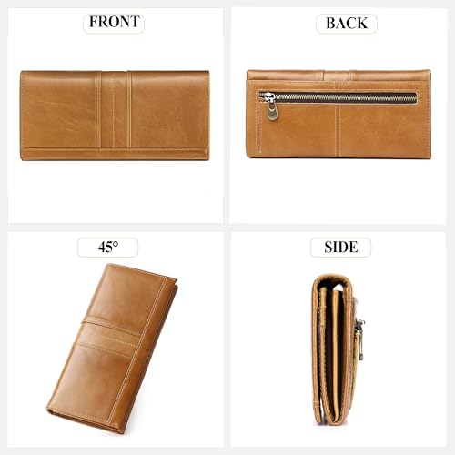 Image of Wallets for Women RFID Blocking Long Ladies Wallet Bifold Womens Leather Wallet with Coin Pocket ID Window, Brown