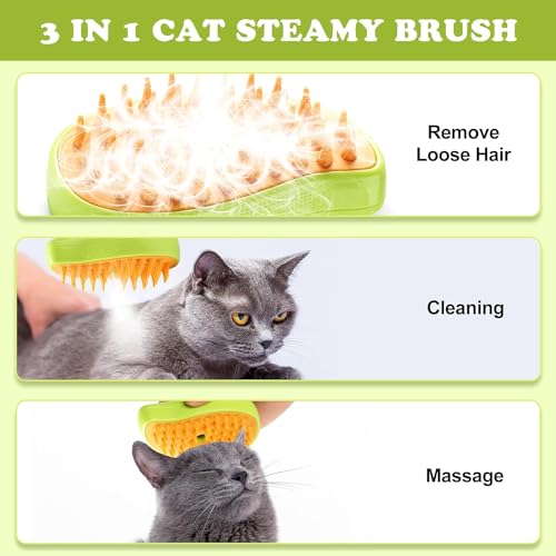 Image of Pet Steam Brush 3-in-1 - Cat & Dog Grooming Brush with Spray - Hair Remover & Deshedding Comb - Silicone Massage Cleaner for Pets