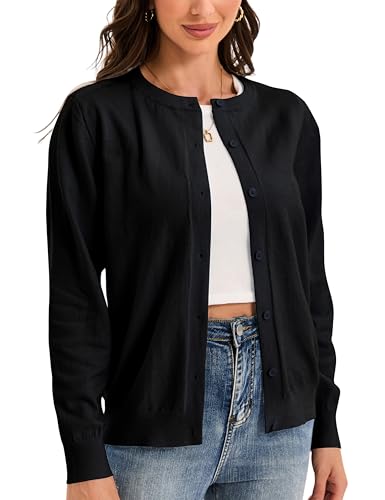 Womens Cardigan Sweaters Button Down Classic Long Sleeve Casual Crewneck Soft Fall Tops（S-2XL）