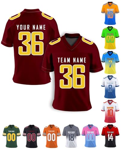 Opiniones de Ropa de Balonmano americano para Niño del mes. 45 Jersey de fútbol americano personalizado con nombre y número del equipo, jerseys de práctica personalizados, jersey de fútbol americano personalizado para hombres, jóvenes,...