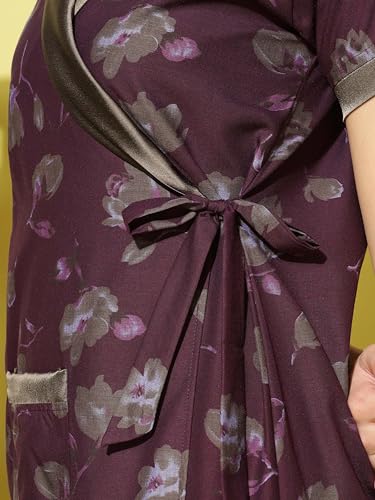 Image of 9shines Label Stylish Cotton Nighty Robe for Women | Front Open Floral Housecoat | Wrap Nighty with Pocket | Adjustable Waist Tie | Plus Size housecoat (HC-2026)