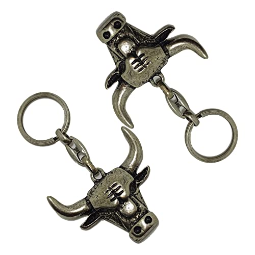 Dual Pack Bull Head Ranch Life Cowboy Style Western Metal Oxide Color Key Chain Keyring