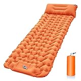 PRELGOSP Esterilla Camping Autoinflable, Esterilla Hinchable Ligera con Almohada, Colchoneta Autohinchable Impermeable para Camping, Playa, Mochila, Vajes, Actividades Aire Libre,Naranja