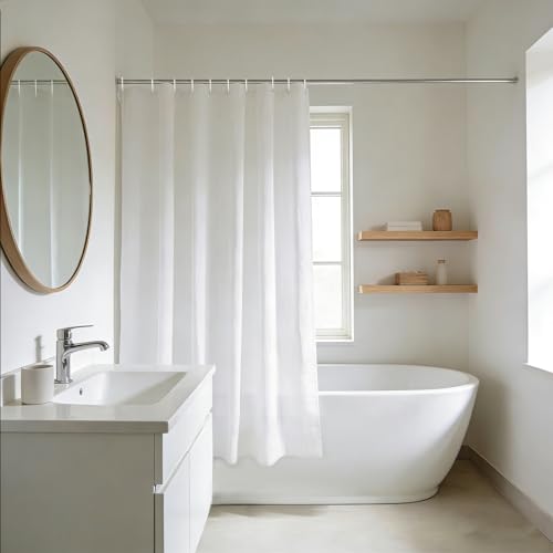 YISURE Blanc Rideau de Douche étroit de 150cm de Large pour Petites baignoires, Tissu Polyester antibactérien Petit Rideau de Bain Hydrofuge, Largeur 150 x...