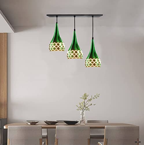 Image of GreyWings Metal Cut 3 Light Linear Hanging Light Ceiling Pendant Lamp, 6 inch Small, Green
