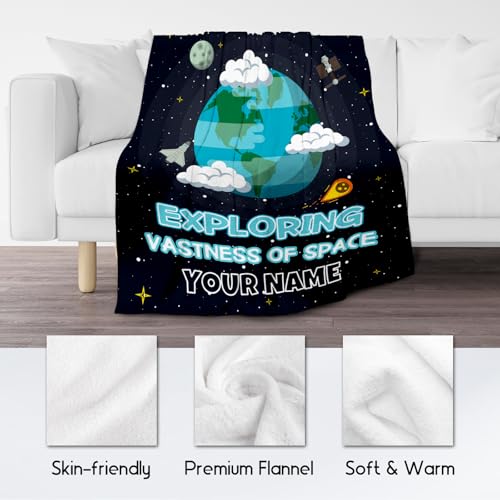 Custom Planet Blanket for Kids - Black Soft Fuzzy Throw Blanket Gifts - 40x50 Inches Cute Blankets for Couch, Sofa & Office