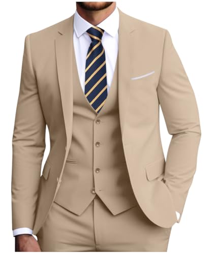 Men's Slim Fit 3-Piece Suit Set, Formal Wedding Tuxedo in Black, Navy Blue