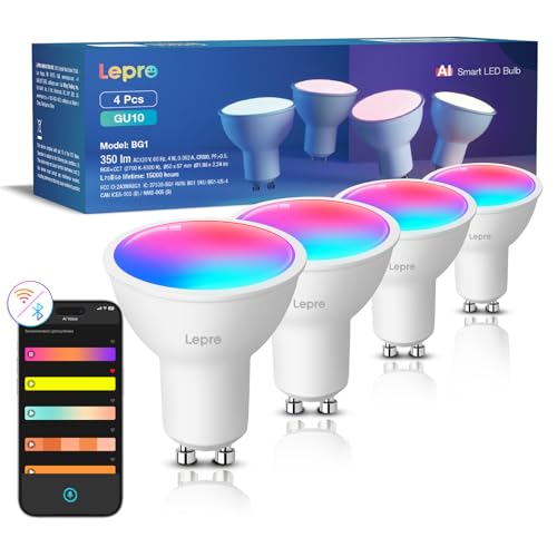 Lepro BG1 AI GU10 Smart Bulb - RGBCW Dimmable Color Changing LED Bulbs Works with Alexa & Google Assistant, Personalized Al Lighting Designer, Voice Control via App, Music Sync, 2.4G WiFi Only, 4 Pack