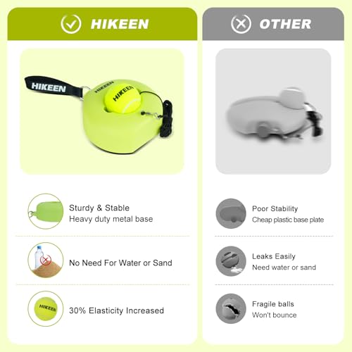 BOOSTEADY Tennis Trainer Set mit Metallbasis - Professionelles Trainingsgerät mit 3 Bällen & 4m Seil für Einzeltraining (Erwachsene/Anfänger) - Garten, Park, Plat - Grün