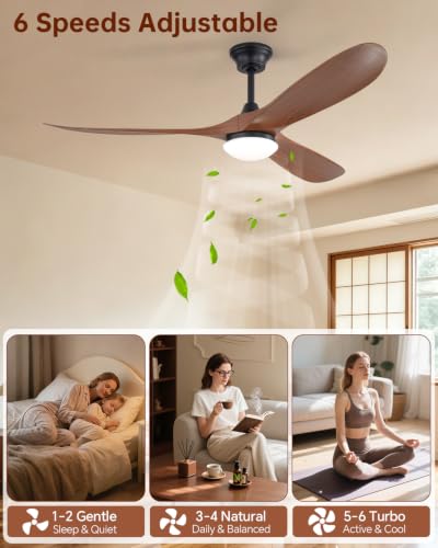 Image of Sofucor 60 Inch Smart Ceiling Fan with Lights, 3 ABS Blade, Indoor /Outdoor | Alexa /APP /Remote Control, Modern, Quiet DC Motor, 3CCT Dimmable, 6 Speeds, Timer, Bedroom /Living Room /Patio /Kitchen, Brown