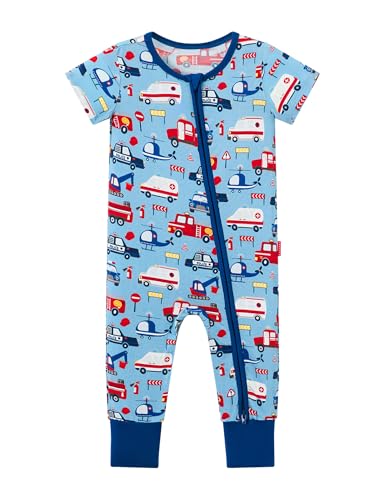 Footless One-Piece Pajamas Baby Boy Zipper Short Sleeve Baby Romper, Viscose Made from Bamboo