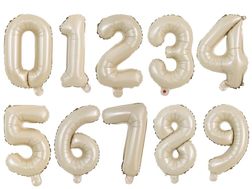 Image of TONIFUL Number Balloon 16 Inch 10 Pcs Caramel 0-9 Birthday Number Balloons