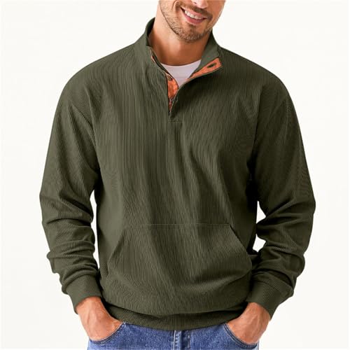 Men's Outdoor Top Casual Sports Corduroy Collar Long Sleeve Pullover with Pocket Sweater2
