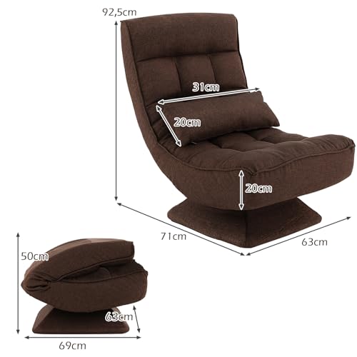 RELAX4LIFE Silla de suelo plegable ajustable en 5 posiciones, sillón de suelo de 360° y marco de hierro resistente, silla de meditación para leer, reposar (marrón | Estilo 2)