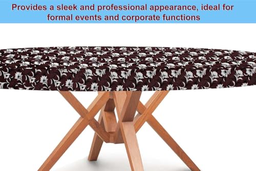 Image of The Furnishing Tree Round Elastic Fitted Dining Table Cover WxL 54x54 Inches Floral Pattern Brown