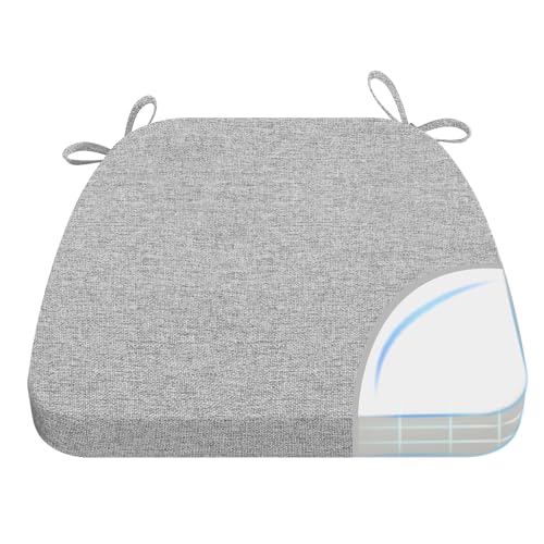 AAAAAcessories D-Shaped Chair Cushions, 2" Thick Dining Chair Pads with Ties and Removable, Machine-Washable Cover, 17" x 16", Light Gray