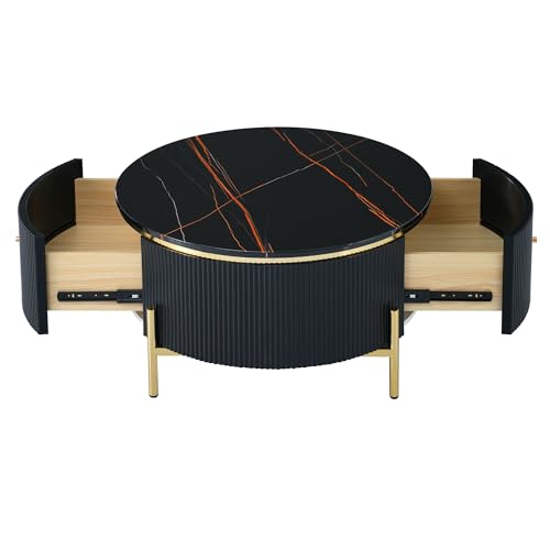Modern Round Coffee Table with Storage, 31.5 inch Marble Pattern
