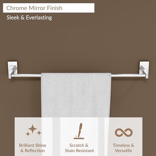 Image of Plantex (Primax) 304 Grade Stainless Steel Towel Holder for Bathroom /Towel Hanger for Kitchen /Single Towel Rod /Bathroom Accessories - iris (24-inch) Chrome