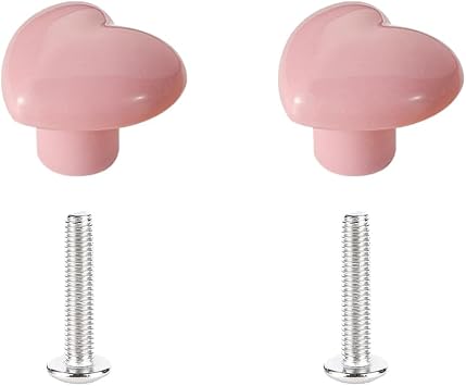 FSSTUD 2 Pcs Heart Shaped Cabinet Knobs Ceramic Dresser Knobs Drawer Pull Knobs Small Vanity Knobs Kids Closet Door Knobs Cute Cabinet Pull Handles with 2 Pcs Screws