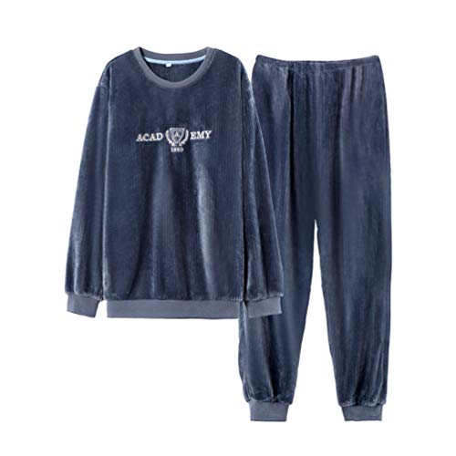 AIYIFU Herren Pyjama Lang Flanelle Rundhals Pullovern Velours Korallenvlies Fleece Reine Farbe Schlafanzug Nachtwäsche Loungewear Schlafoveralls Elastischer Bund Winter,001,2XL(80-90KG) Cover