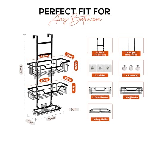 Image of amazon basics Hanging Shower Caddy for Bathroom | Bathroom Organiser Without Drill | Bathroom Accessories Storage Organizer