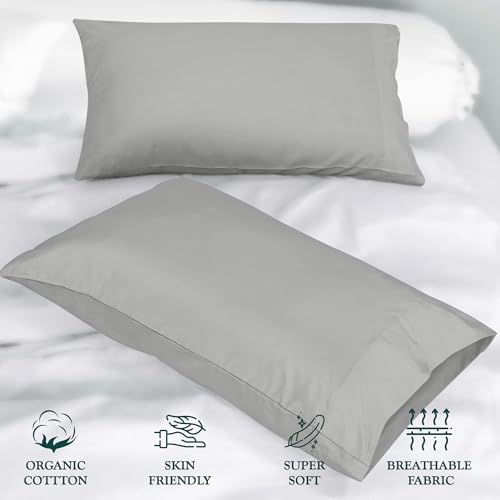 Image of ROYALE LINENS 300 Thread Count 100% Long Staple Combed Cotton Pillowcases Set of 2 - Ultra Soft - Queen Bed Pillow Cover - 20 inchx30 inch -Breathable, Cool & Crisp Percale Silver Pillow Cases (Queen, Silver)
