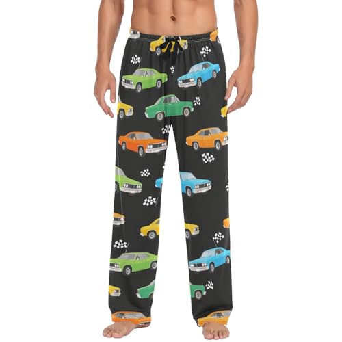 Retro Race Cars Pajama Pants Machinery Trucks Lounge Sleepwear PJs Men's Pajama Bottoms Casual Lightweight Sleep Pants L