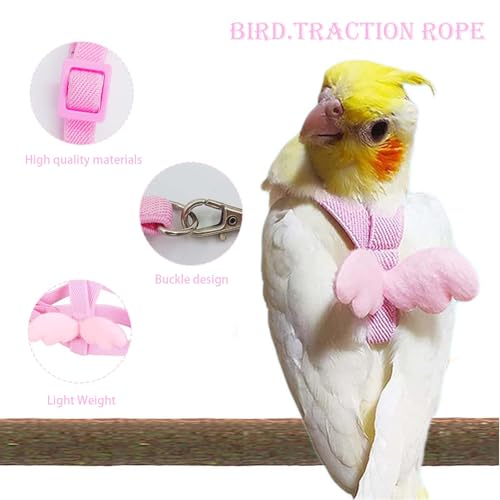 Image of Adult Parrot Bird Harness, for Parrots Adjustable & Lightweight Birds Harness with Quick Release Parrot Belt for Outdoor Training of Macaws, Budgies, Cockatiels (Vibrant Pink)