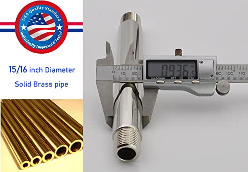 Aquaiaw Shower Arm And O-Ring Flange, 6 Inch, Solid Brass, Polished Nickel, Both Soldered 1/2 Npt Tapered Threads, Straight, Round, Ceiling Mount Rain Shower Head Extension, Rainfall Shower Head Arm #TOP2