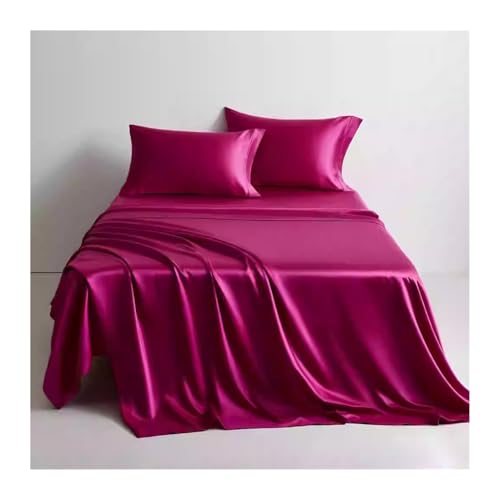 Juego de sábanas planas de satén de lujo, ropa de cama ultrasuave y sedosa para individual, Queen, King, color rosa, incluye sábana encimera de 250 x 250 cm y 2 fundas de almohada (48 x 74 cm)