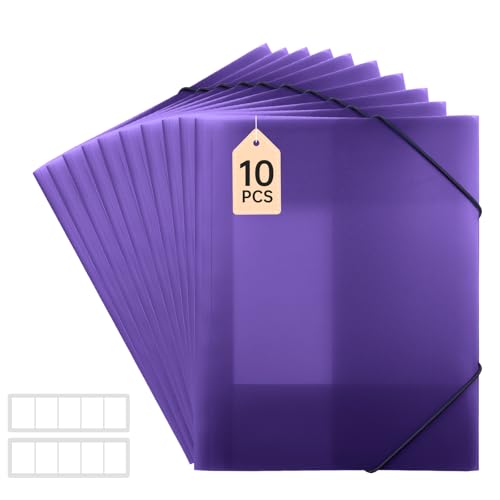 FRETONBA Pochette Cartonnée a4, Chemise Cartonnée A4 10 Pièces, Classeurs et Chemises Fixation de la Bande Élastique, Pochette Plastique Matériau PP...