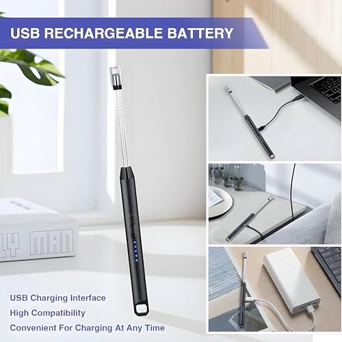 Image of Electric Rechargeable Gas Lighter with 360 Flexible Neck USB Charging Cable | Kitchen Gas Stove Lighter Multi-Purpose Windproof Aluminum Multicolor