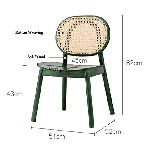 Tkhp Rattan Solid Wood Dining Chairs, Wooden Modern Kitchen Chair, No Armrests Mesh Hollow Back Chair, Backrest Rattan Patio Sitting Chair (Color : Green, Size : 51 * 52 * 82Cm) #TOP4