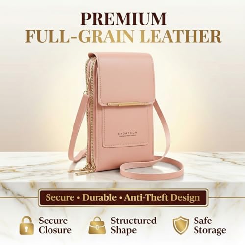 Image of VKR Women's Leather Crossbody Phone Purse with Touchscreen Pocket - Anti-Theft Mobile Sling Bag with Adjustable Shoulder Strap, Card Slots, Zipper Compartments & Compact Wallet for Daily Travel