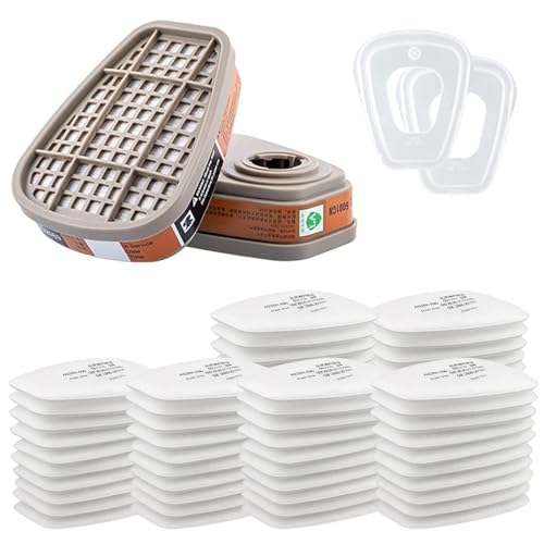 Kit d'Accessoires Filtrants 6001 pour une Protection Faciale Optimale - Filtre Respiratoire avec 60 Cotons Filtrants, 2 Cartouches Filtrantes et 2 Couvercles -...