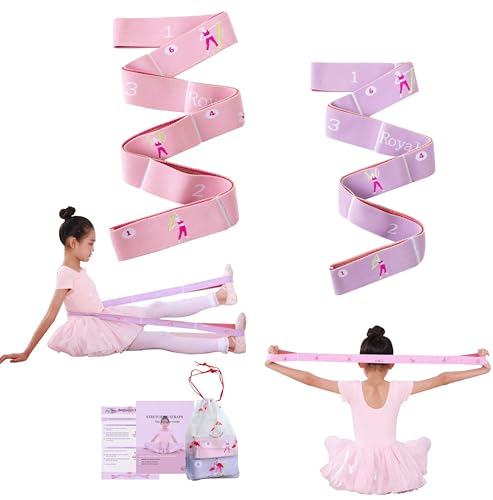 2 PCS Stretch Bands For Kids – Yoga Straps for Stretching with 7 Loops –Workout Guide – Video Exercise For Elastic Stretch Strap Pilates, Yoga, Dance, Gymnastics, Dance