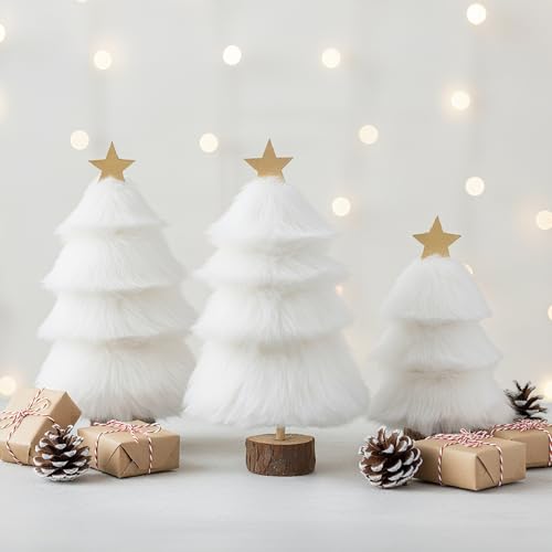 Pinkunn 3 Pcs Christmas Table Decorations White Plush Faux Fur...