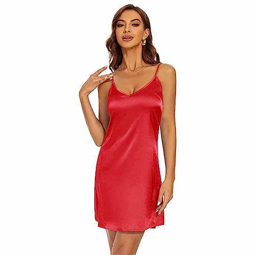 Image of Women's Long Silky Tank Top Adjustable Spaghetti Strap Camisole Slip Dress