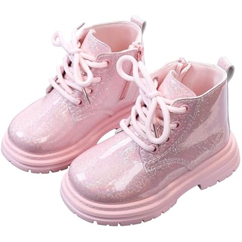 SEAUR Pink Sparkly Kids Lace Up Boots Cover