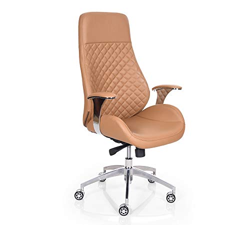 Image of High Back Director & Executive Chair Up Leatherette with Height Adjustable & Revolving Chair Premium Design & CEO Chair Metal Legs Base with Chrome Finish - (111012134 Beige)