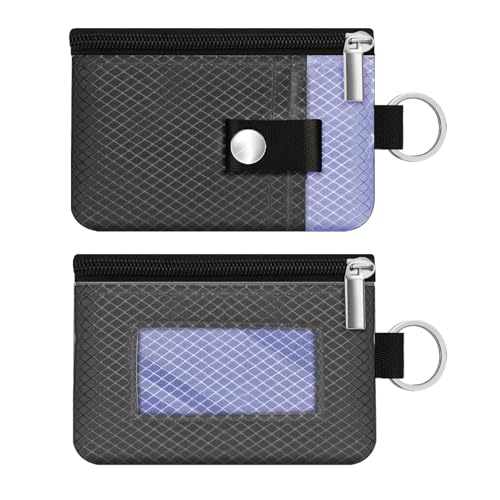 Image of Minimalist RFID Blocking Small Wallet with ID Window,WaterResistant Zip Id Case Wallet with Lanyard Keychain for Cards,Cash,Travel,Women,Men (DarkGrey /Lavender Purple)