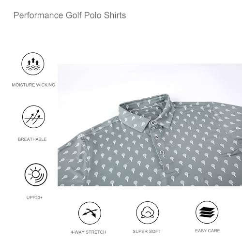 Alex Vando Mens Golf Shirt Moisture Wicking Quick-Dry Print Performance Polo Shirts for Men