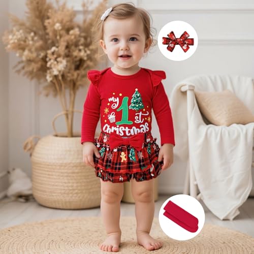 My First Christmas Baby Girl Outfit Newborn 1st Christmas Romper Ruffle Skirt Tutu Dress Headband Cute Xmas Clothes2